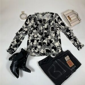 Lauren Ralph Lauren Long Sleeve Graphic Blouse XXS MSRP$135